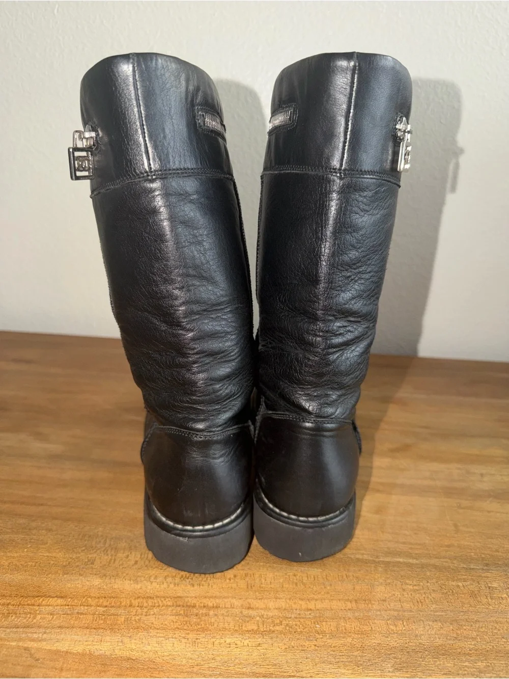 CHANEL Black Leather Combat Moto Boots with CC Logo